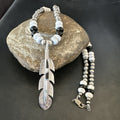 Feather White Buffalo Turquoise Opal Pendant Necklace 21" | Sterling Silver | Authentic Native American Handmade | 18670