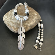 Feather White Buffalo Turquoise Opal Pendant Necklace 21" | Sterling Silver | Authentic Native American Handmade | 18670