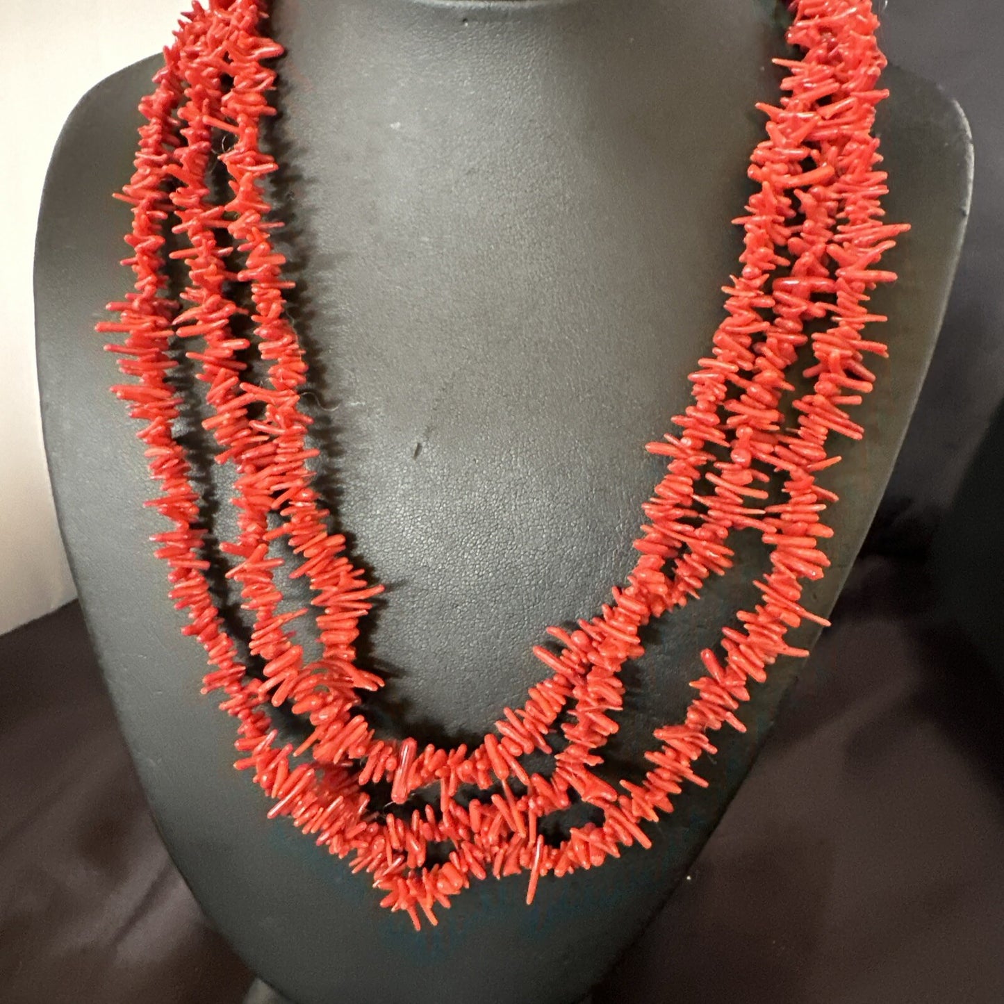 Navajo Indian 3S Red Natural Branch Coral Sterling Silver Necklace 17710