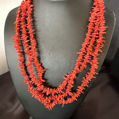 Navajo Indian 3S Red Natural Branch Coral Sterling Silver Necklace 17710