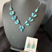 Kingman Turquoise Navajo Earrings Lariat Necklace 19" | Sterling Silver | Authentic Native American Handmade | 19278