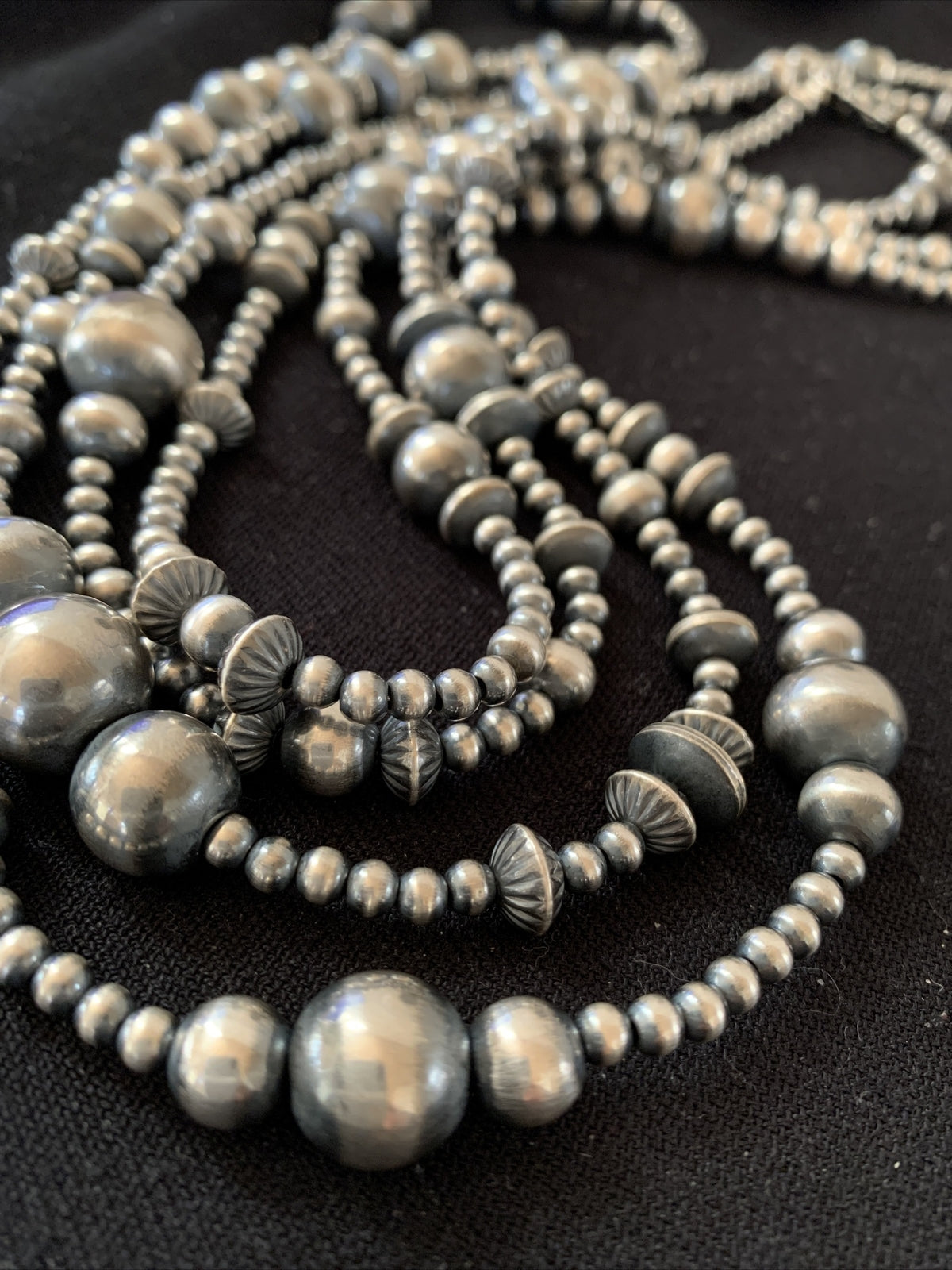 Native American Sterling Silver Navajo Pearls Mixed Beads 60" Necklace 92365
