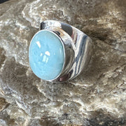 Women's Blue Larimar Navajo Ring Size 8 | Sterling Silver | Authentic Native American Handmade | 17669