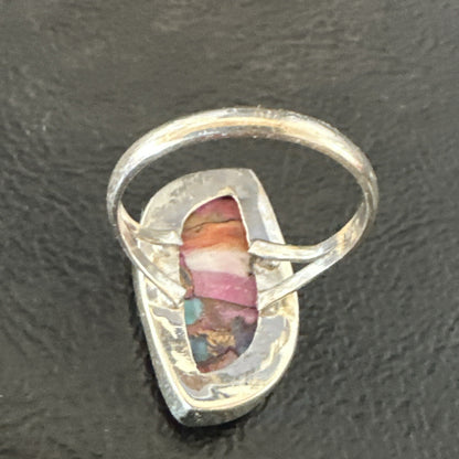 Blue Turquoise Spiny Oyster Navajo Sterling Silver Ring Size 8 18249