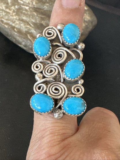 Navajo Blue Kingman Turquoise Ring MultiStone Cluster Sz 8 19801