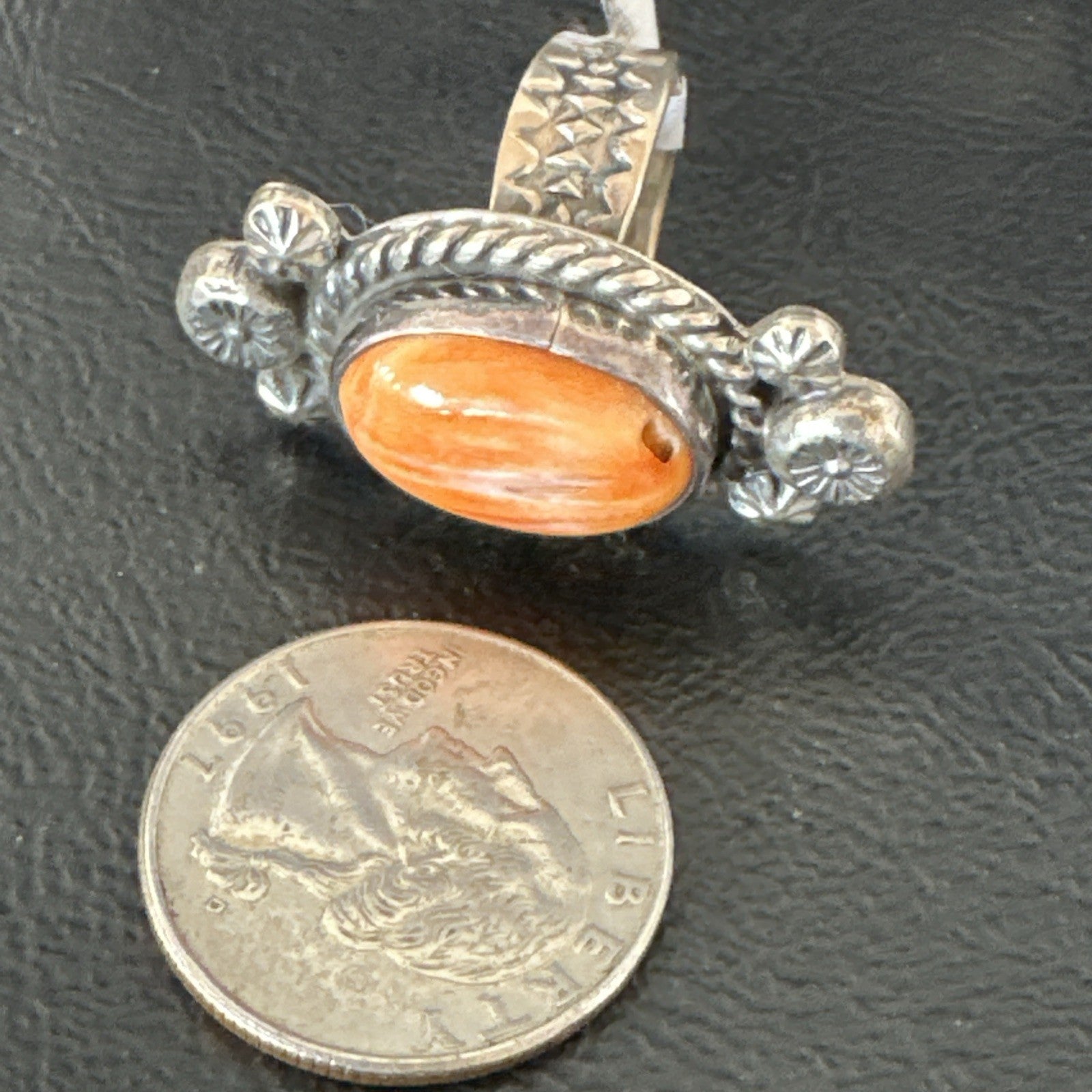 Orange Spiny Oyster Navajo Sterling Silver Ring Native American Size 6 00459