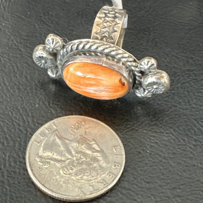 Orange Spiny Oyster Navajo Sterling Silver Ring Native American Size 6 00459
