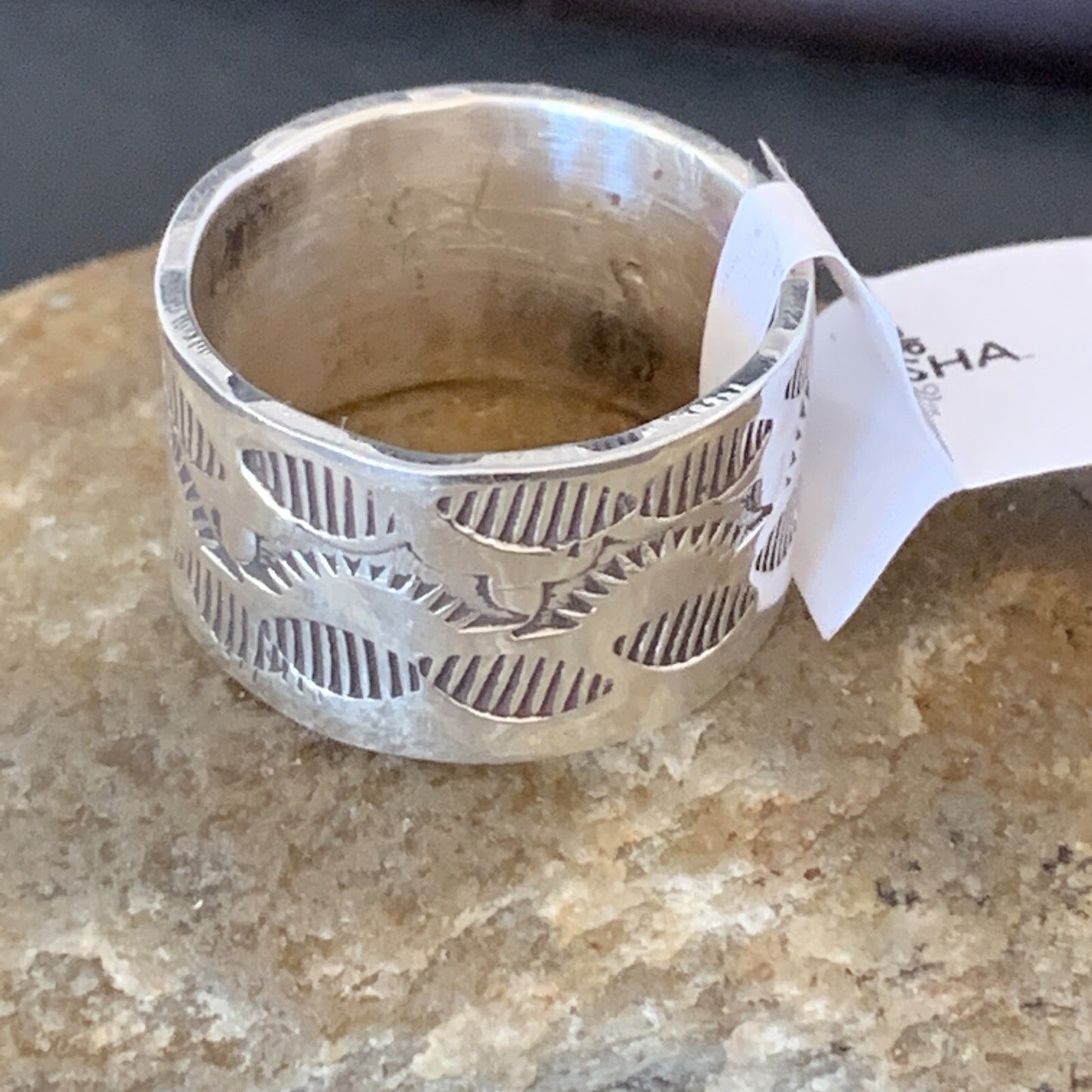 Mens Wide Band Navajo Sterling Silver Ring Size 9 10973N