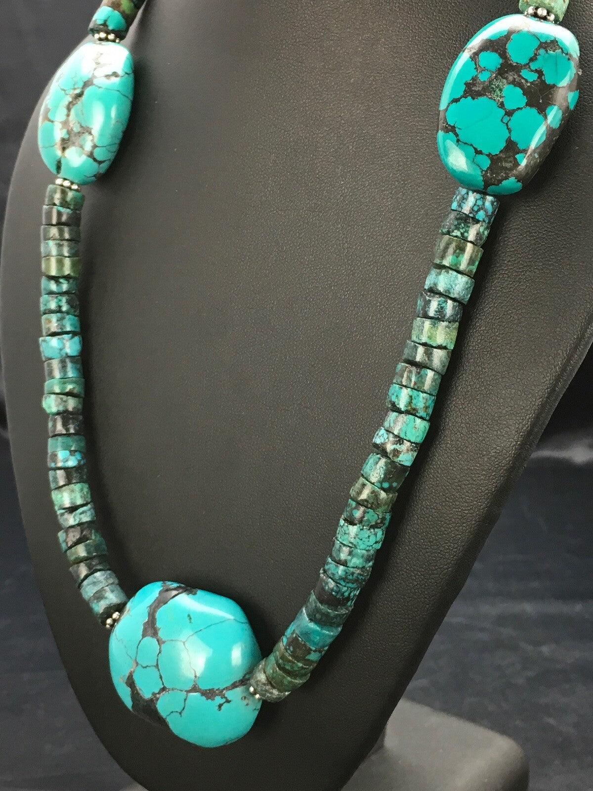 Turquoise Heishi Chunky Navajo Sterling Silver Necklace 20" 02959