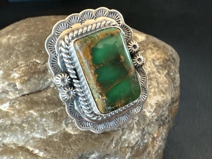 Navajo Sterling Silver Green Royston Turquoise Ring Size 8.5 19618