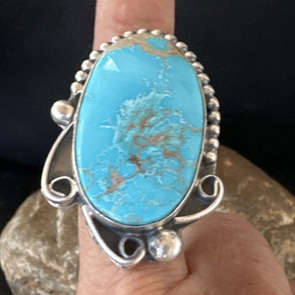 Blue Kingman Turquoise Navajo Sterling Silver Ring Size 11 18797