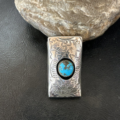 Mens Womens Blue Turquoise Navajo Stainless Stamped Silver Money Clip 19733