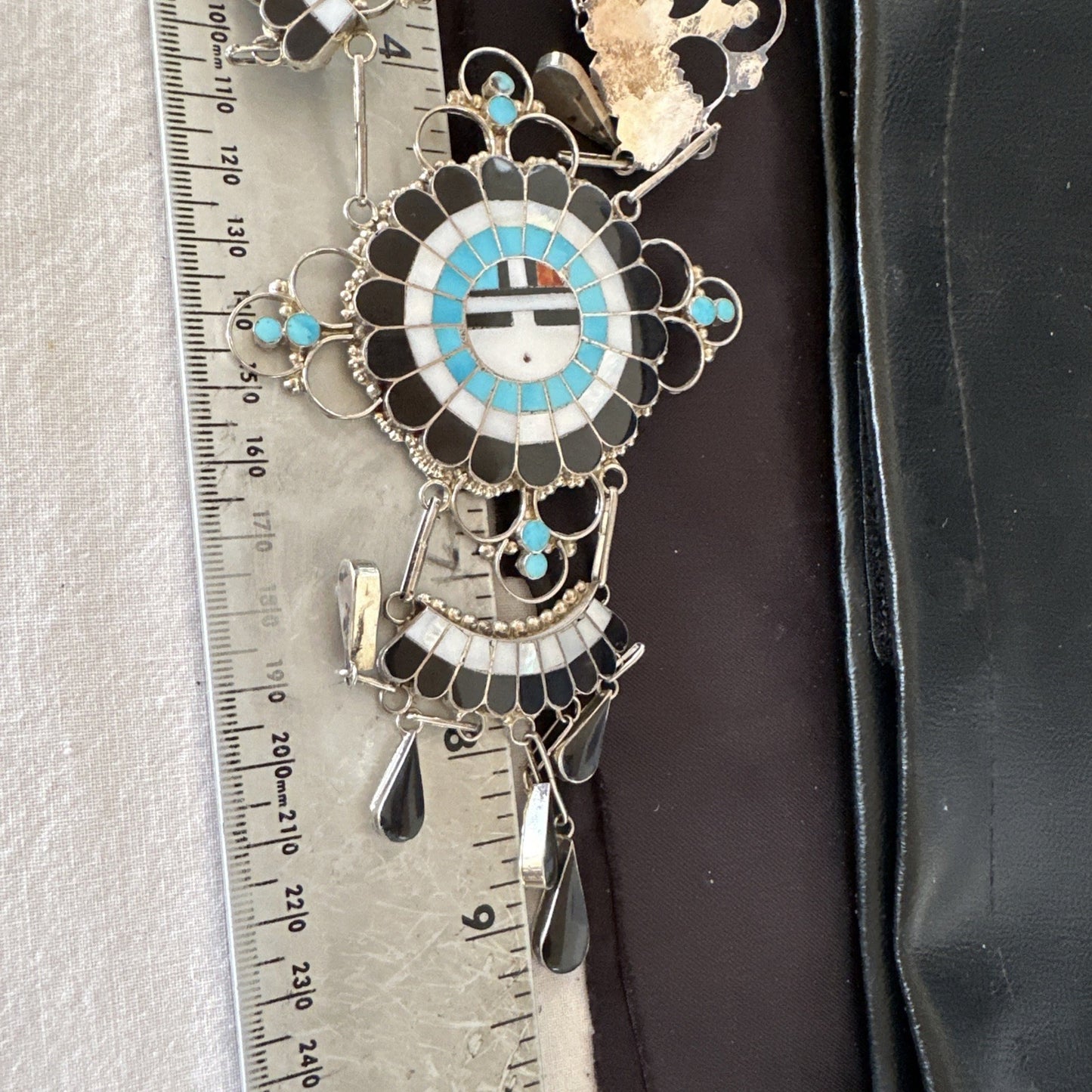 Old Pawn Sunface Turquoise Zuni Sterling Silver Necklace Earrings 19086