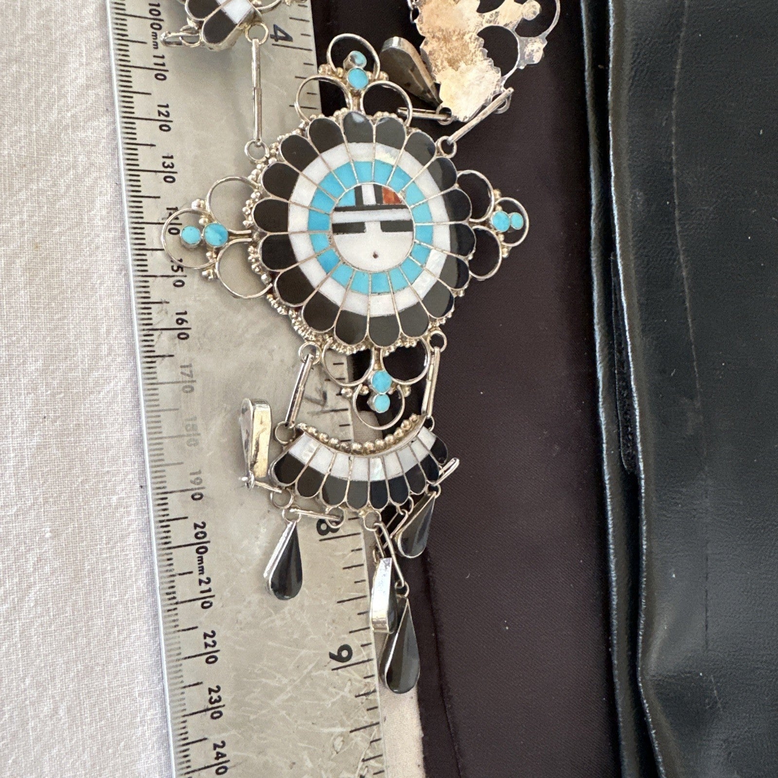 Old Pawn Sunface Turquoise Zuni Sterling Silver Necklace Earrings 19086