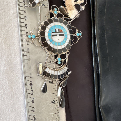 Old Pawn Sunface Turquoise Zuni Sterling Silver Necklace Earrings 19086