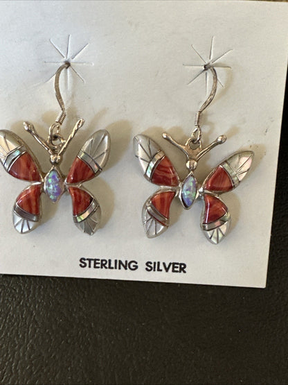 Butterfly Multicolor Red Spiny MOP Inlay Sterling Silver Earrings 19817