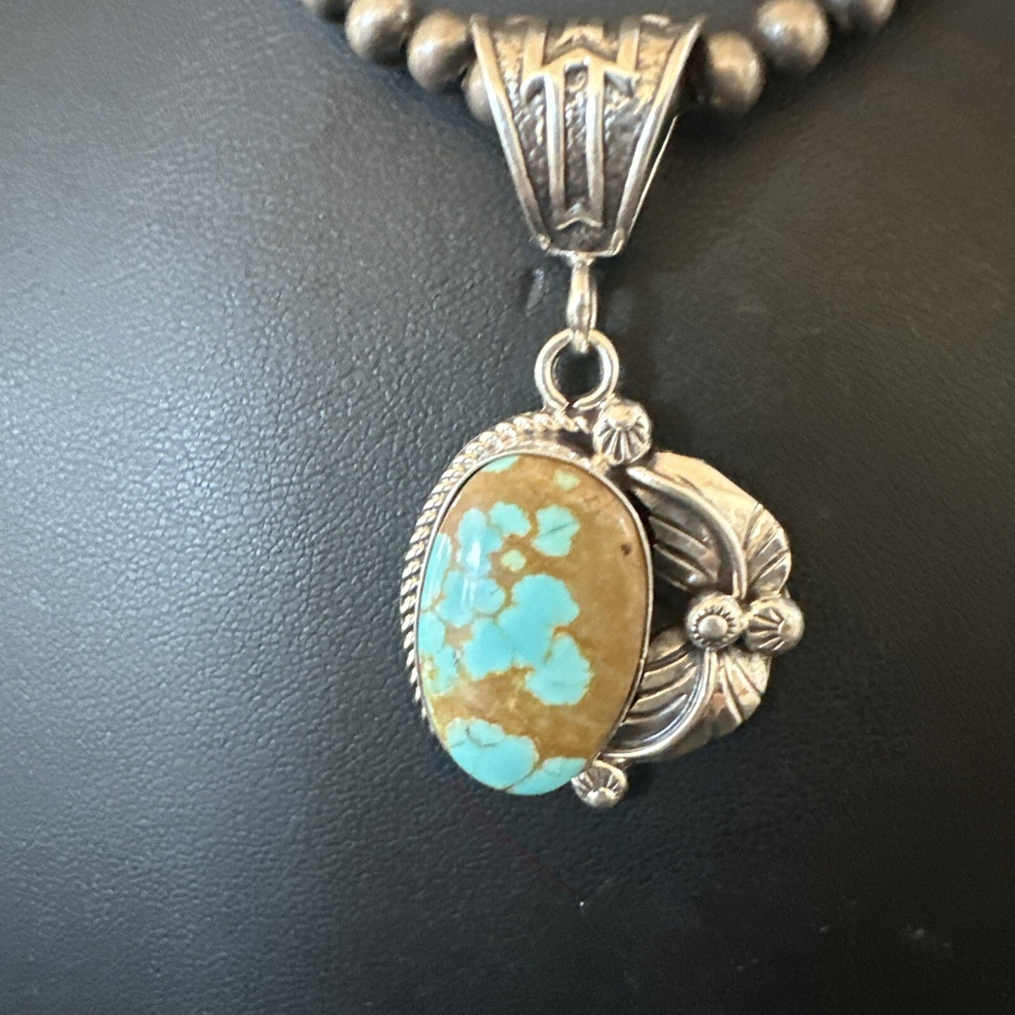 Mens Blue Turquoise#8 Pendant Navajo Sterling Silver Necklace 18086