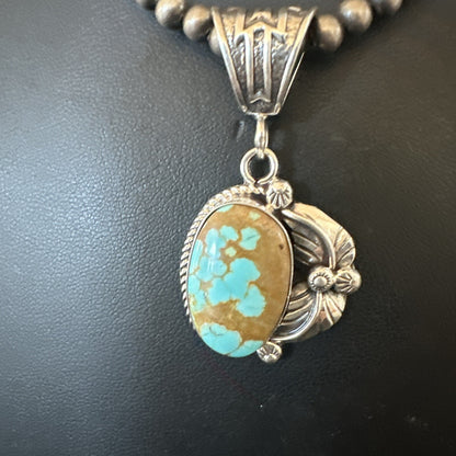 Mens Blue Turquoise#8 Pendant Navajo Sterling Silver Necklace 18086