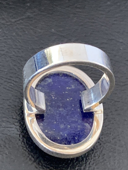 Men Blue Lapis Lazuli Navajo Sterling Silver Ring Size 7 10279