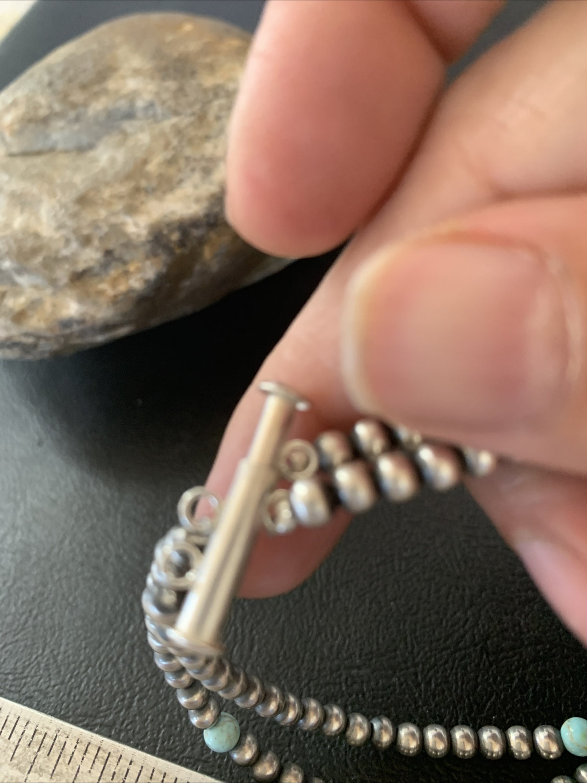 Navajo Sterling Silver Beads Blue Turquoise Bracelet 2 Strand 10083