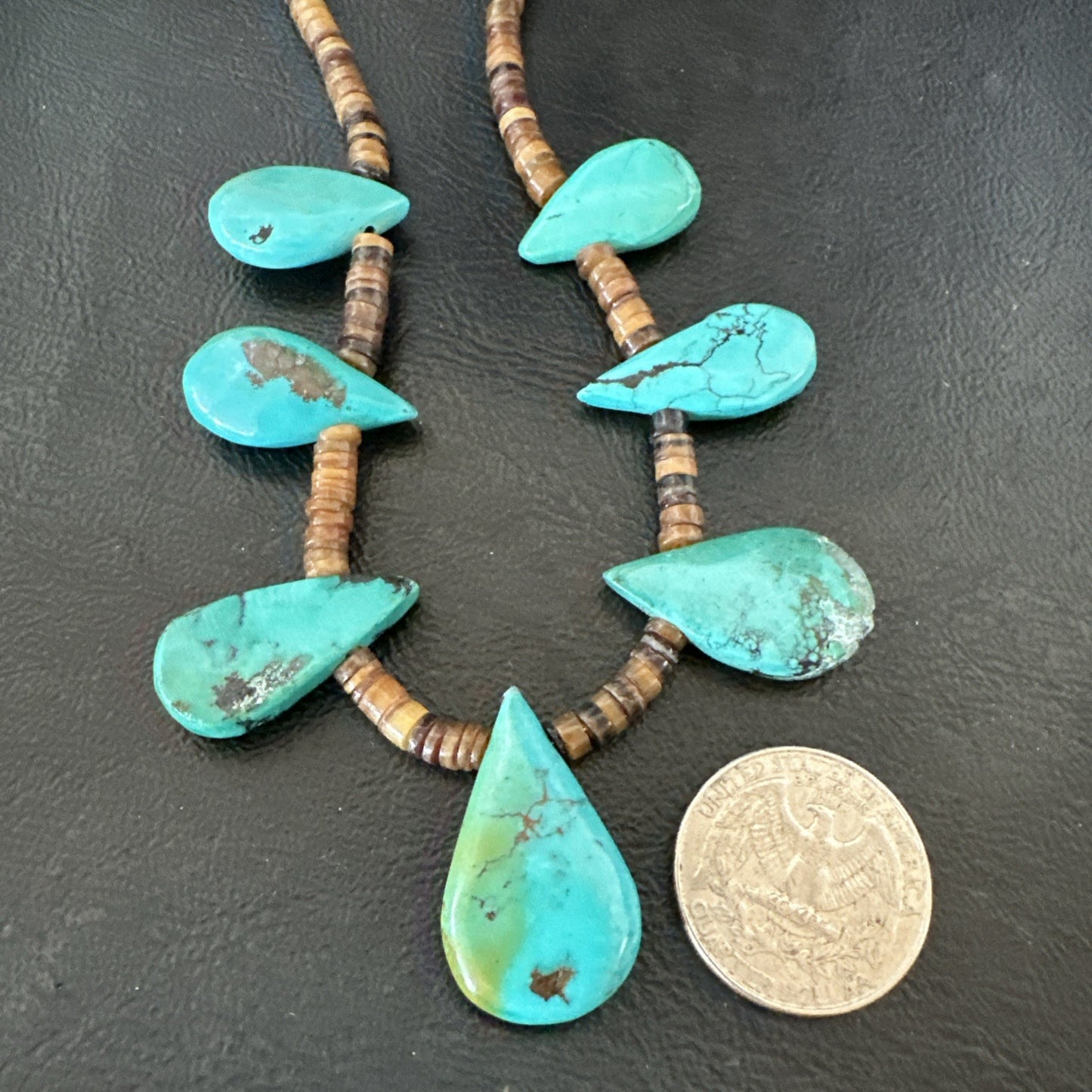 Southwestern Sterling Silver Blue Turquoise Shell 20" Necklace 19507