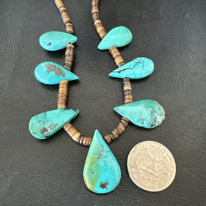 Southwestern Sterling Silver Blue Turquoise Shell 20" Necklace 19507