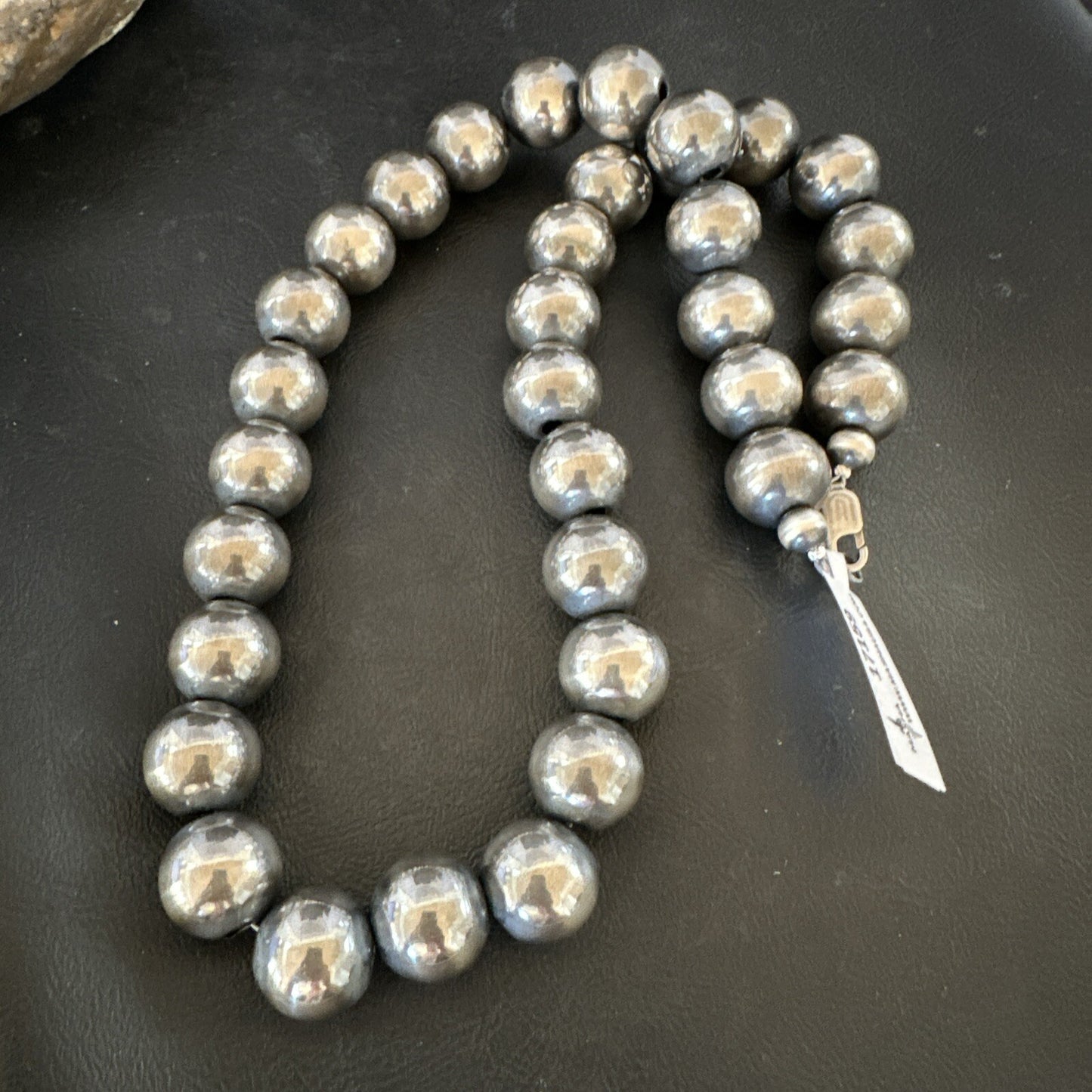 XL Round 18mm Sterling Silver Navajo Pearls 24” Single Strand Necklace 91824