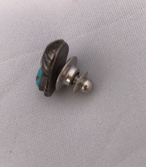 Native Turquoise Feather Tie Tag Sterling Silver Old Pawn Pin Ithaca 08013