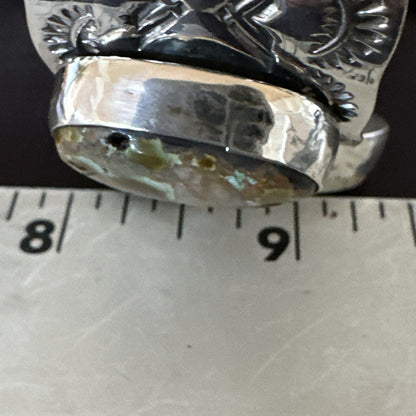 Navajo Green Royston TURQUOISE Stamped Sterling Silver Cuff Bracelet 18975