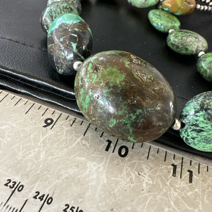 Blue Green Turquoise Chunky Navajo Sterling Silver Necklace 21” 19256