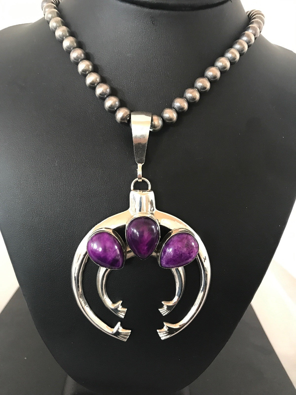 Purple Stone Naja Sterling Silver Beads Necklace Pendant Earring Yazzie 03894