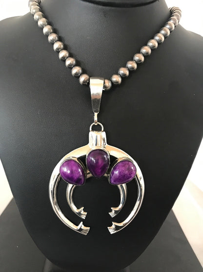 Purple Stone Naja Sterling Silver Beads Necklace Pendant Earring Yazzie 03894