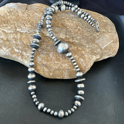 Mixed Bead Sterling Silver Navajo Pearls Necklace 18” 19221