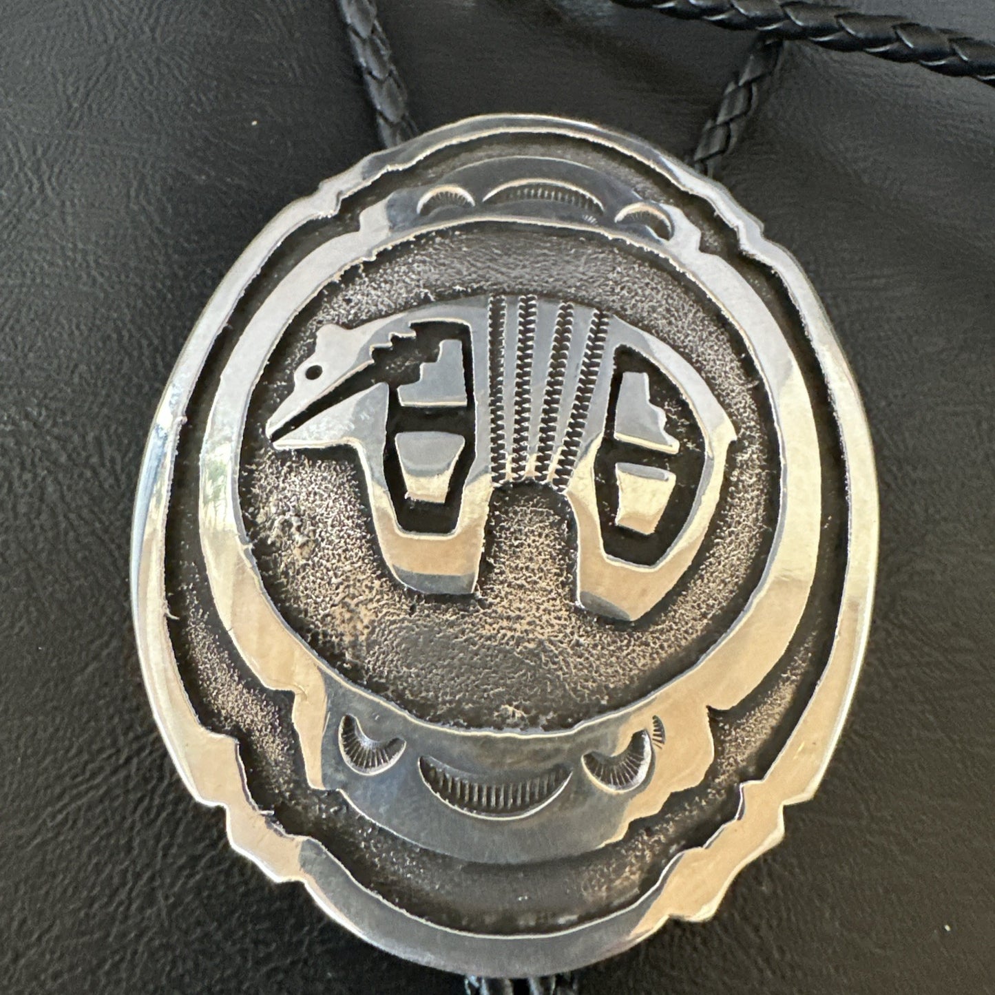 XL Mens Stamped Cutout Bear Navajo Sterling Silver Bolo Tie BK 19120