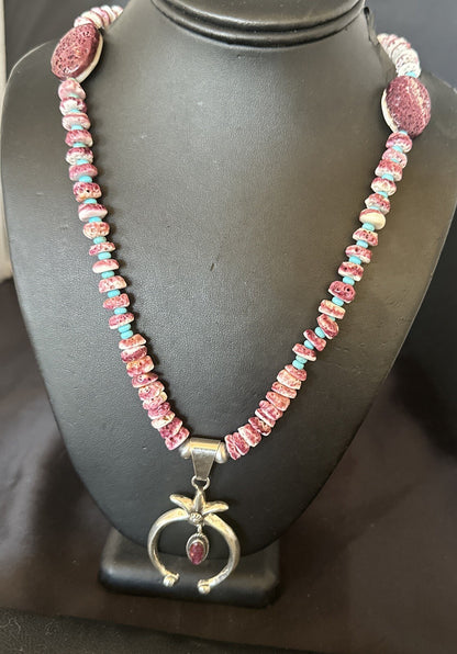 Purple Spiny Oyster Naja Pendant Turquoise Navajo Sterling Silver Necklace 17871