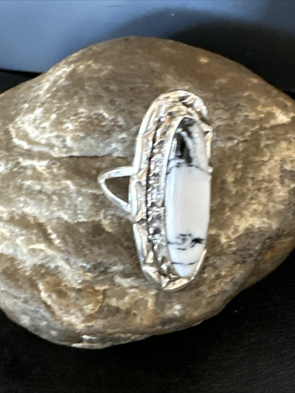 Black White Buffalo Turquoise Navajo Sterling Silver Ring Size 8.5 19803