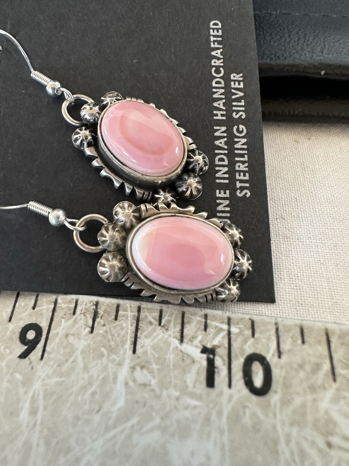 Handmade Pink Queen Conch Sterling Silver Navajo Dangle Earrings Yazzie 19535