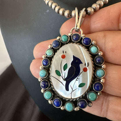 Blue Turquoise Black Onyx Inlay Pendant Sterling Silver Necklace 20�17926
