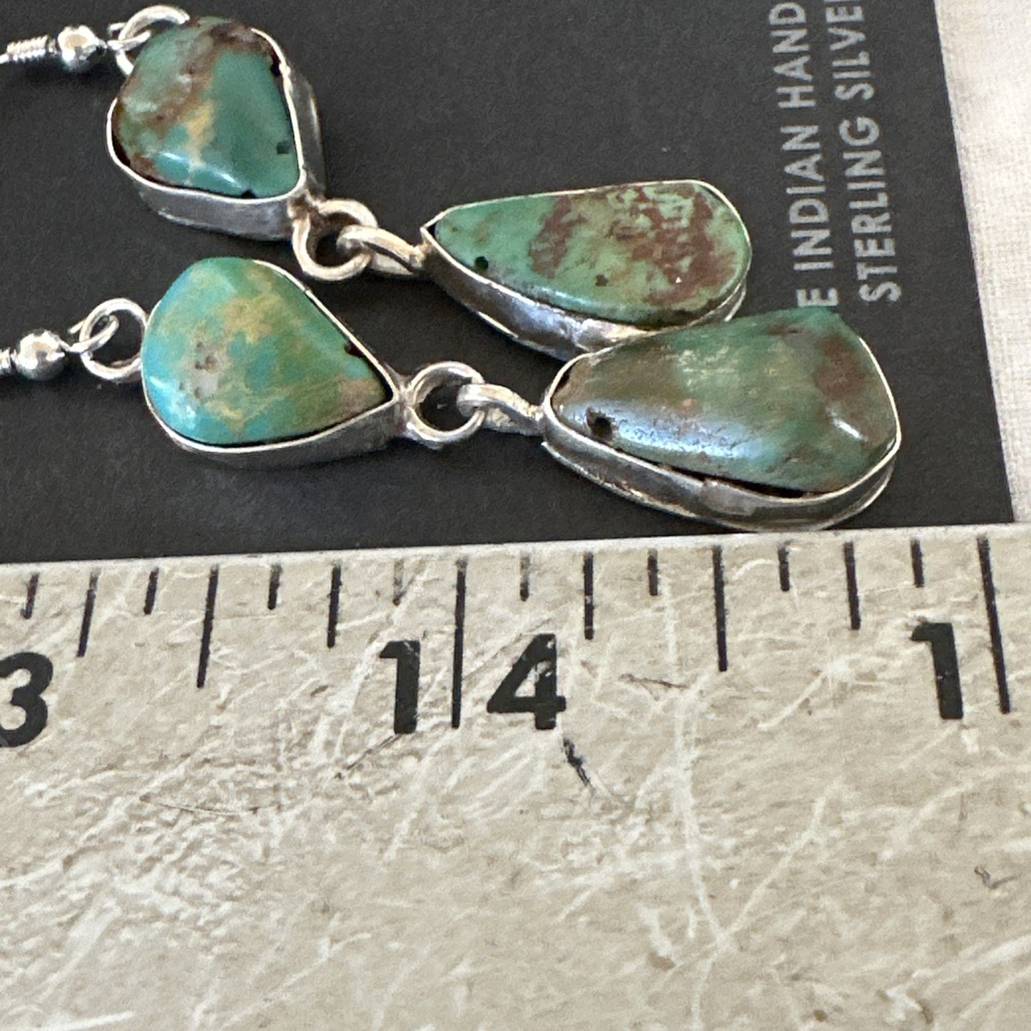 Green Royston Turquoise Navajo Sterling Silver Dangle Earrings 19415