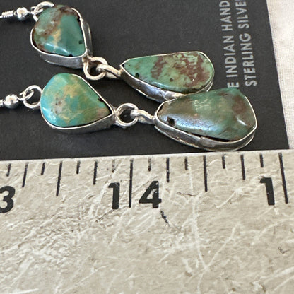 Green Royston Turquoise Navajo Sterling Silver Dangle Earrings 19415