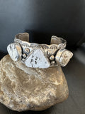 Men's White Buffalo Turquoise Navajo Cuff Bracelet 7.75" | Sterling Silver | Authentic Native American Handmade | 19427