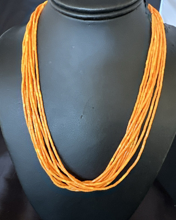Stabilized Orange Heishi 10S Necklace 20" | Sterling Silver | Authentic Native American Handmade | 18163