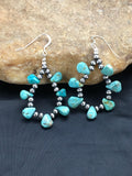 Blue Turquoise Cluster Navajo Earrings 2" | Sterling Silver | Authentic Native American Handmade | 02971