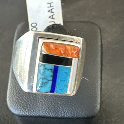 MultiColor Navajo Sterling Turquoise Spiny Oyster Inlay Ring Sz 7.5 18711