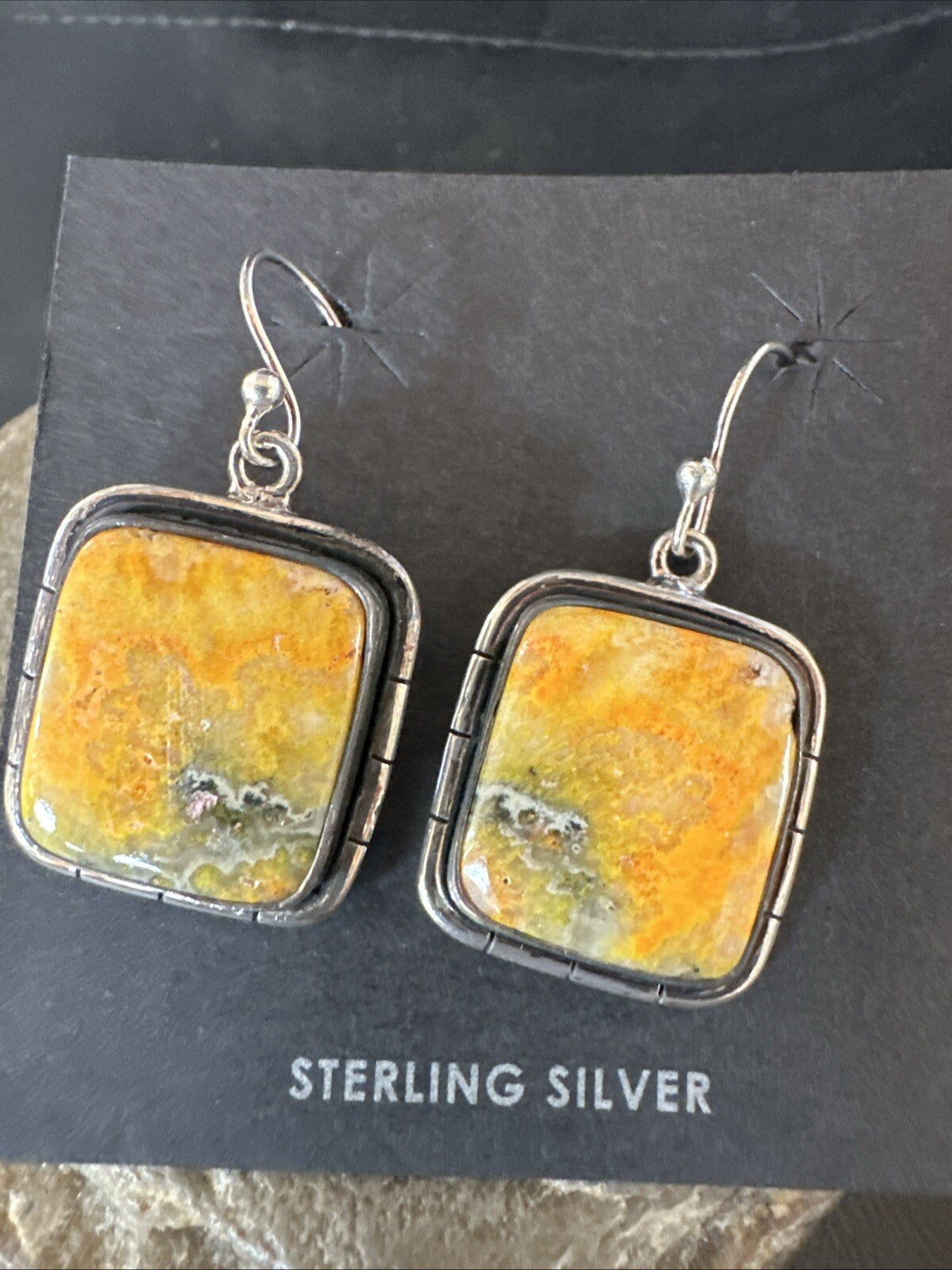 Womens Bumblebee Jasper Navajo Sterling Silver Earrings 15837