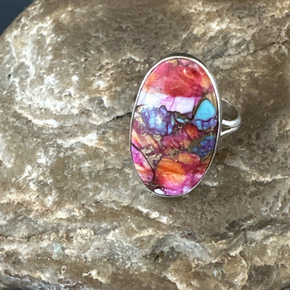 Blue Turquoise Spiny Oyster Navajo Sterling Silver Ring Size 8 18216