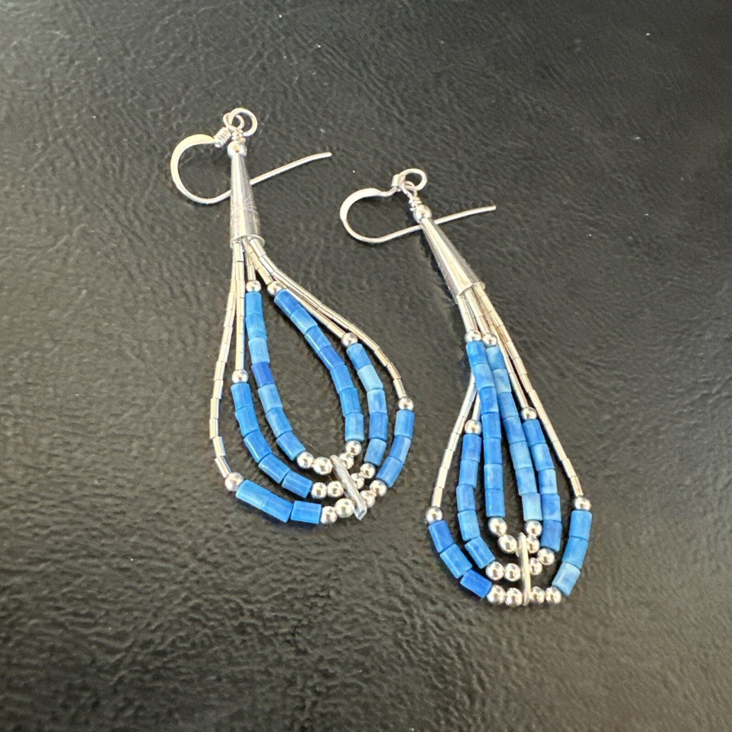 Blue Denim Lapis 3S Heishi Liquid Sterling Silver Dangle Earrings 18098