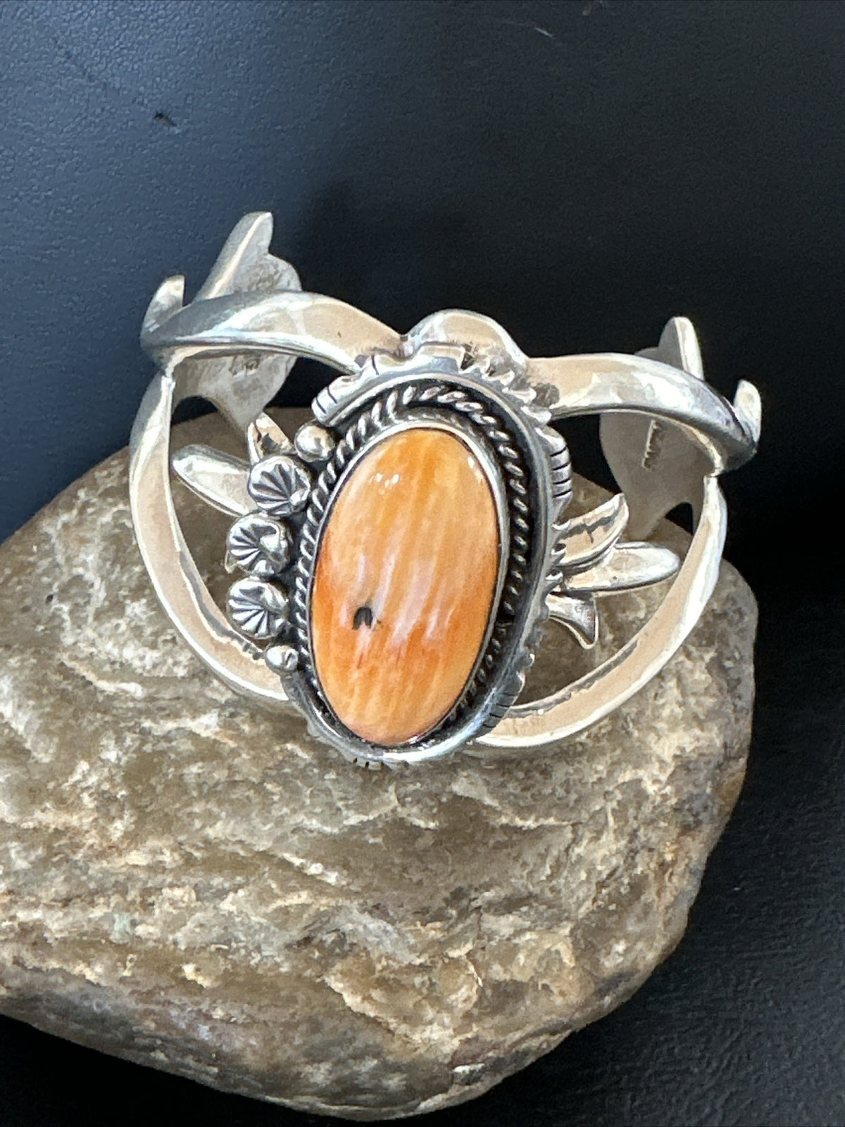 Orange Spiny Oyster Navajo Sterling Silver Cuff Bracelet 17703