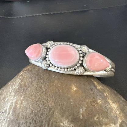 Navajo Pink Conch 3 Stone Sterling Silver Cuff Bracelet 18851