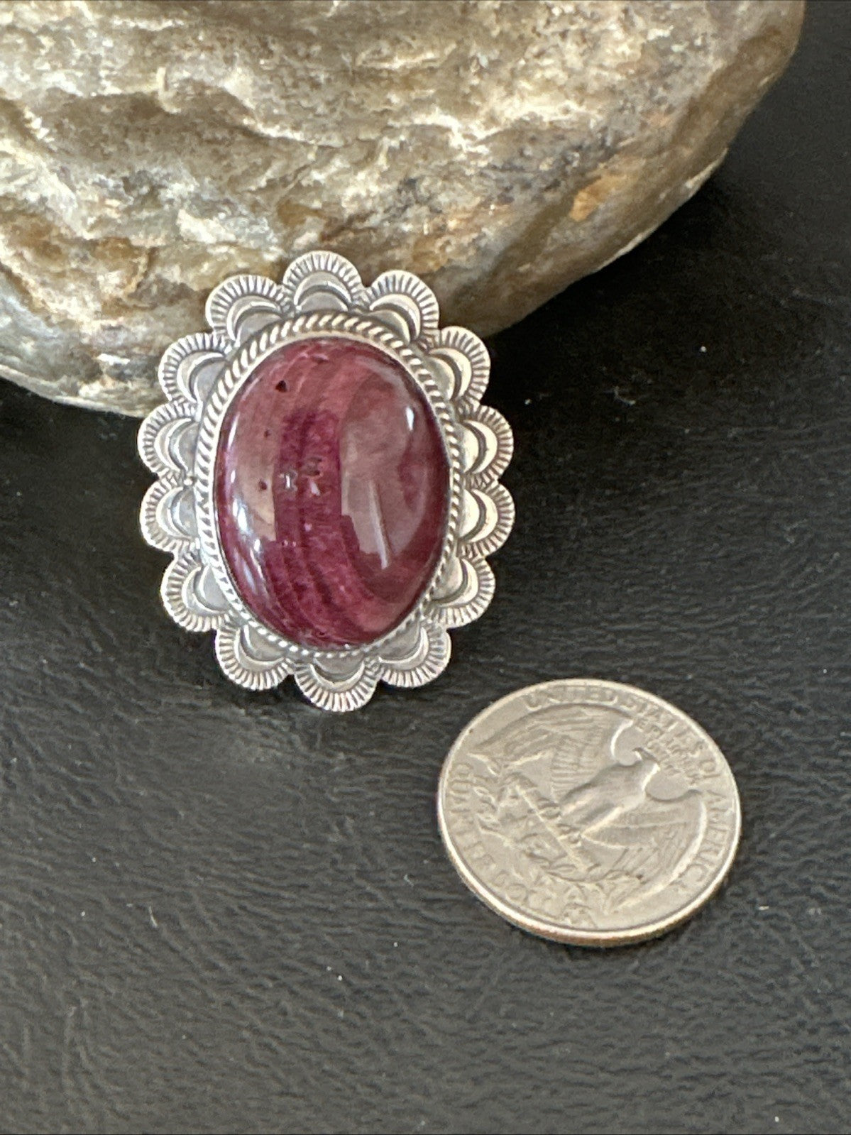 Womens Purple Spiny Oyster Navajo Sterling Silver Adjustable Ring Size 7 19821